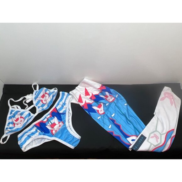 D.VA Cosplay S Micro Bikini Set Japanese Anime Thong Panties & Bra Blue With Leg - Picture 1 of 6